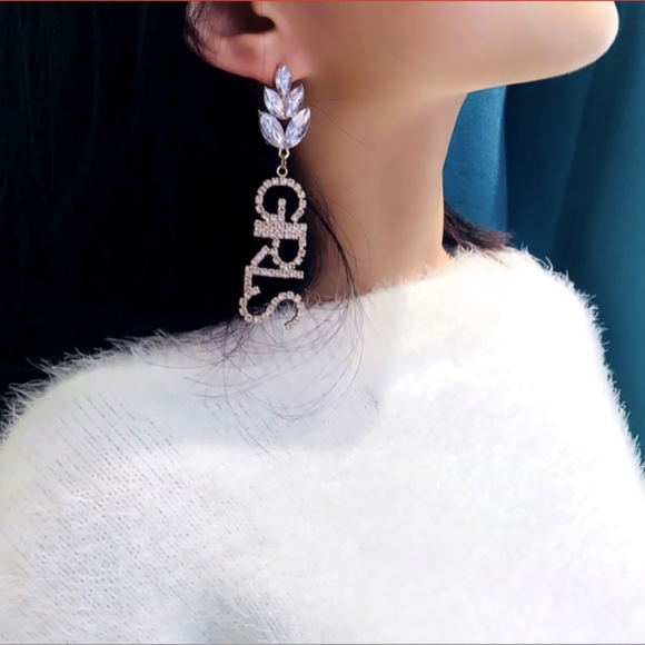 Girls Boys Rhinestone Drop Letter Earrings - Picture 2 of 5